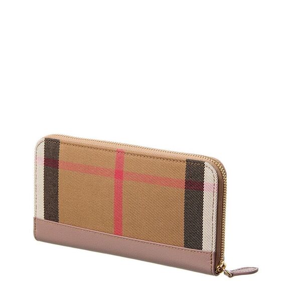 Burberry Check Canvas & Leather Zip Around Wallet, Beige - Picture 2 of 4